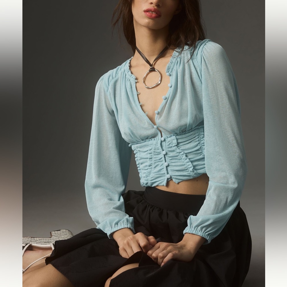 NWT Anthropologie Long Sleeve Femme Ruched Cropped Top